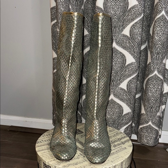 Carlos Falchi Mint Green Python Flat Boots - Picture 2 of 9